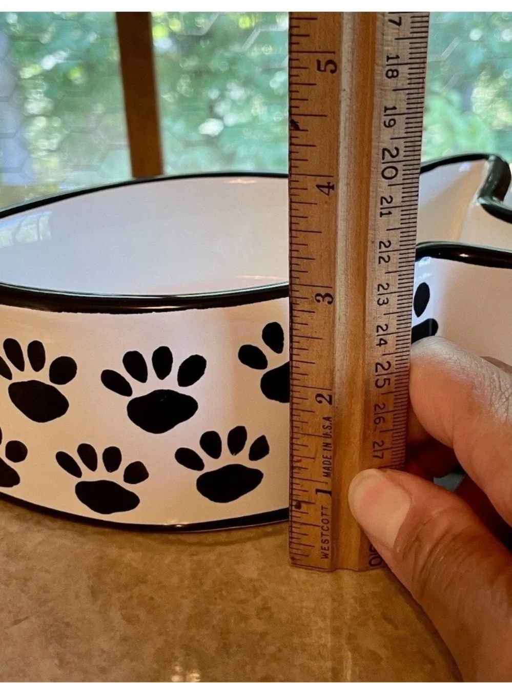 Ceramic Fish-Shaped Pet Bowl with Black Paw Print Design - White
